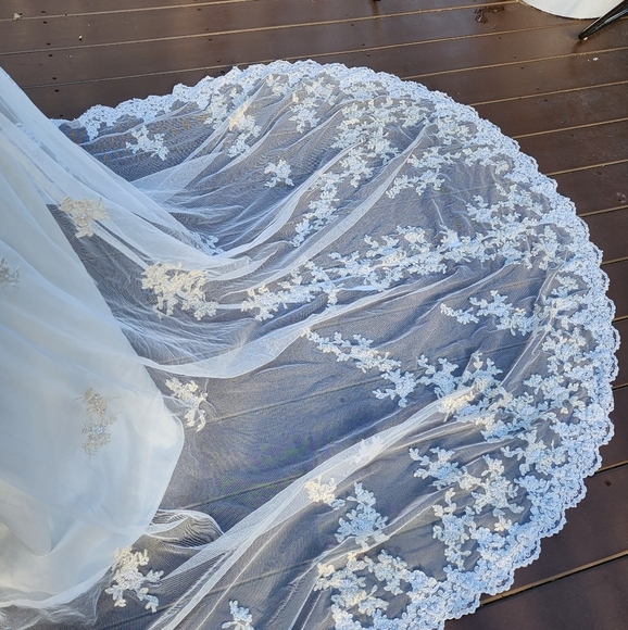 EXCLUSIVE BRIDALS by A.C.E. Ivory Lace Strapples Mesh Wedding Dress Fits S - Picture 8 of 15